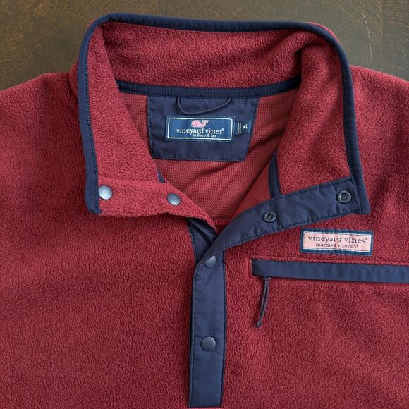 Vineyard Vines Mens Harbor Fleece Quarter-Snap Pullover Crimson Red Sz XL - Picture 4 of 7